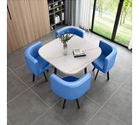 Modern Round Marble Dining Table Set for 4 with Easy Clean Chairs Elegant Office Reception Desk & Chair Combo Perfect for Dining Rooms and Offices