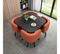 Modern Round Marble Dining Table Set for 4 with Elegant Chairs Stylish Black Finish Ideal for Dining Room & Office Reception Desk Contemporary Design