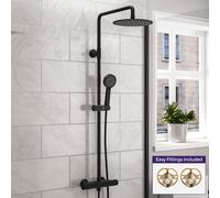 Nes Home Modern Round Matte Black Exposed Thermostatic Mixer Shower Set With Easy Fitting