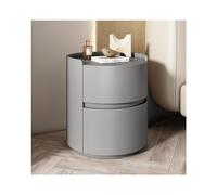 Modern Round Microfiber Leather Nightstand with 2 Wooden Drawers, Solid Wood Accent Table, Stylish Storage Cabinet for Bedroom & Living Room