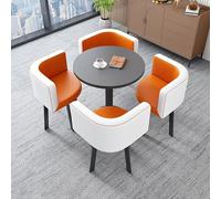 Modern Round Negotiat Table with 4 Chairs White Conference Center Table Set for Living Room & Balcony Dining Skin Fur Slish Home Decor