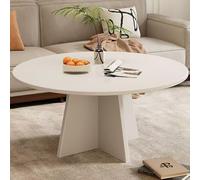 Modern Round Nesting Coffee Table Set of 2, Cream Color, Stylish Low Tables for Living Room or Bedroom, Stable Base, White Finish (60x38cm/23.6x15in)