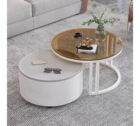 Modern Round Nesting Coffee Table Set of 2 - Stylish Glass Top & Sturdy Metal Frame - Minimalist Design for Living Room Office & Small Spaces - Easy Assembly & Versatile Green Decor