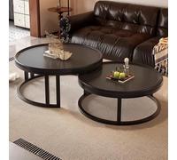 Modern Round Nesting Coffee Table Set of 2Stackable Side Tables with Wood Top & Durable Metal Frame for Living Room Office Apartment Small Space (Black 60+80cm Diameter)