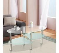 Modern Round Nesting Coffee Table - Simple Elegant Tempered Glass Design with Metal Legs, 2 Shelves, Perfect for Living Room, 90 x 50 x 43 cm