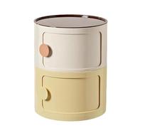 Modern Round Nightstand - 2-Tier Bedside Table with Sliding Door & Drawers - Stylish End Table for Bedroom & Living Room - White & Yellow Storage Cabinet