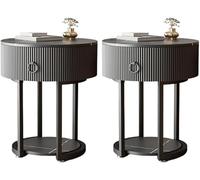 Modern Round Nightstand Set of 2, Glamorous Metal Side Table with Drawer, Classic Bedroom Night Tables, Stylish Bedside Furniture for a Chic Home Decor.