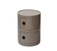 Modern Round Nightstand with 2-Tier Drawers Plastic Storage Cabinet with Sliding Door Stylish Bedside Table for Bedroom Living Room Bathroom (Brown)