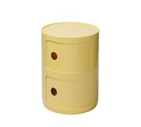 Modern Round Nightstand with 2-Tier Drawers Stylish Plastic Storage Cabinet with Sliding Door Versatile Bedside Table for Living Room Bedroom Bathroom - Yellow