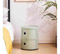 Modern Round Nightstand with Drawers 2/3/4-Tier Plastic Storage Cabinet Stylish End Table for Living Room Bedroom Small Spaces (2-Layer Green A)