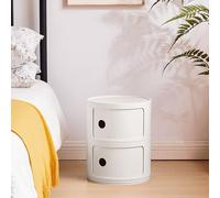 Modern Round Nightstand with Drawers 2/3/4-Tier Plastic Storage Cabinet Stylish End Table for Living Room & Bedroom Space-Saving Fur (2-Layer White)