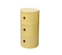 Modern Round Nightstand with Sliding Door 3-Tier Plastic Storage Cabinet Stylish Bedside Table for Living Room Bedroom or Bathroom (Yellow)