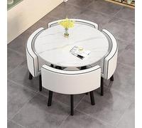 Modern Round Office Recept Table Set - Space-Saving Conference & Dining Table for Home, Living Room, Balcony, Cafe, Break Room & Office - Slish White Rock Slab Design