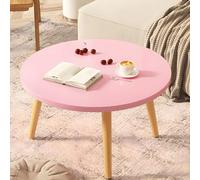 Modern Round Pine Coffee Table - Small Solid Wood Side Table for Bedroom - Simple Lightweight Accent Table - Pink Handmade Design - Perfect for Apartments and Living Rooms