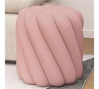 Modern Round Pouf Ottoman - Small Upholstered Footstool for Makeup Bedroom & Living Room - Cozy Supportive Durable Wood Frame High-Density Cushion - Chic Pink Design