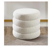 Modern Round Pouf Soft Plush Upholstered Footrest Cozy Wool Dressing Table Chair Stylish Indoor Décor for Living Room & Bedroom White 35x40cm (14x16in)