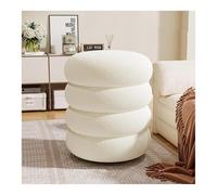 Modern Round Pouf with Solid Wood and P Foam Upholstery Makeup Vani Stool Cozy Wool Footrest White 35x40cm (14x16in) - Slish Home Decor.