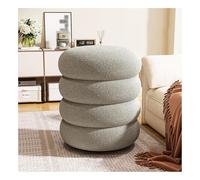Modern Round Pouf with Solid Wood and P Wool Makeup Stool Soft Foam Upholstered Footrest Gray 35x40cm (14x16in) - Slish Vani Chair for Home Decor