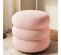 Modern Round Puff Ottoman - Pink Upholstered Footrest & Accent Stool Ideal for Living Room Bedroom or Makeup Room - Stylish 32 x 30 cm Vanity Chair
