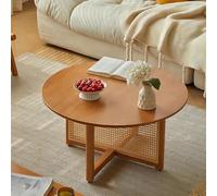 Modern Round Rattan Coffee Table PetiteEnd Table Narrow Nightstand for Living Room Apartment Office - Yellow Brown 60x40cm