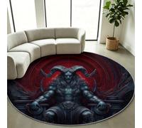 Modern Round Rug 150 cm, Washable Non-Slip Black Devil Area Carpet | Gothic Fantasy Graphic Circular Area Mat with Anti Skid Rubber Base, Hardwearing Floor Protector for Gaming Room & Dorm