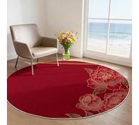Modern Round Rug for Bedroom Corridor 160 cm, Non-Shedding Red Minimalist Floral Festival Circle Rug, Machine Washable Non-Slip Bedside Rugs, Soft Short Pile Modern Home Decor