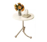 Modern Round Side Table - Metal Frame with Wood Top, Triangle Structure, Compact Coffee Table for Living Room, Apartment, or Office