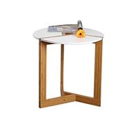 Modern Round Side Tea Coffee Table with Bamboo Leg，Small White End Tables Living Room Bed Room Bar Hotel (Color : White, Size : 50 * 51cm)