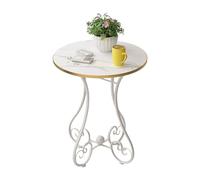 Modern Round Small Side Table, White, Gold Coffee Table, With A Slate Stone Tabletop, The Bottom Is A Carbon Steel Metal Frame Base, Durable, For Bedroom, Living Room And Balcony(B,60X60X65CM)