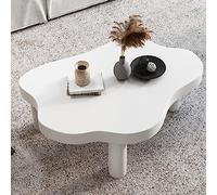 Modern Round Solid Wood Accent Table with 3 Legs Thick White End Table for Living Room & Bedroom Unique Irregular Design 28x18x16