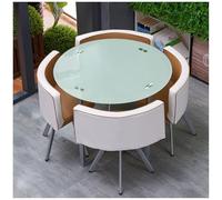 Modern Round/Square Conference Table Set 5-Piece Tempered Glass Dining & Coffee Table with Chairs for Office Kitchen Leisure Space - Stylish Business Meeting Furniture