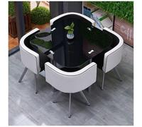 Modern Round/Square Conference Table with Tempered Glass Top, Dining Set for 4 with Chairs, Ideal for Kitchen, Dining Room, and Corner Spaces, 43"