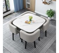 Modern Round/Square Dining Table Set with 4 Chairs 80cm Conference Table & Chair Combo Stylish Wooden Kitchen & Reception Furniture for Dining Room/Office