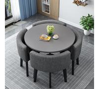 Modern Round/Square Dining Table Set with 4 Chairs - 90cm (35.4in) Large Dining Table for Home Kitchen Cafe Living Room - Simple Contemporary Design