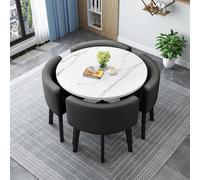 Modern Round/Square Dining Table Set with 4 Chairs Durable Metal Frame Stylish Kitchen Dining Room Furniture for 4 People Perfect for Home and Dining Spaces 16.9 cm Height
