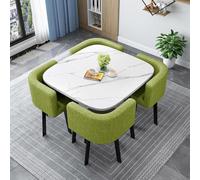 Modern Round/Square Dining Table Set with 4 Chairs Soft Backrest Perfect for Small Spaces Coffee Kitchen Living Room Easy Assembly 80cm Conference Table