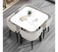 Modern Round/Square Dining Table Set with 4 Chairs - Stylish Space-Saving Conference & Reception Table for Living Room/Kitchen 80x75cm Perfect for Dining & Entertaining