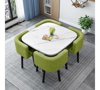 Modern Round/Square Dining Table Set with 4 Chairs Stylish Wooden Conference Table & Chair Combination for Living Room Kitchen Reception - 80cm (31.5in)
