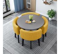 Modern Round/Square Dining Table Set with 4 Chairs Wood Kitchen Conference Table for 4 Stylish Reception & Living Room Furniture 80cm