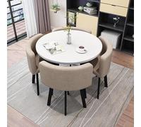 Modern Round/Square Dining Table Set with 4 Soft Backrest Chairs Ideal for Small Spaces Easy to Install Coffee Kitchen Living Room Furniture 90cm