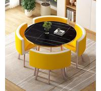 Modern Round/Square Dining Table Set with 4 Stylish Chairs Compact 80x75cm Design for Living Room & Kitchen Ideal Conference & Reception Table for Small Spaces
