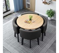 Modern Round Square Dining Table Set with 4 Stylish Chairs - Wood Kitchen & Conference Table Combo for Living Room Dining Room Reception - 90 cm / 35.4"