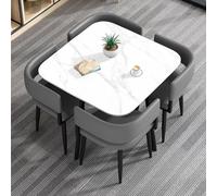Modern Round Square Dining Table Set with 5 Soft-Back Chairs Space-Saving Conference Table for Kitchen Living Room Office Stylish Design 90CM