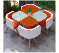 Modern Round/Square Dining Table Set with Tempered Glass Metal Frame and Upholstered Chairs - Stylish Kitchen Furniture for Dining Room 4 Seats