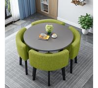 Modern Round/Square Linen Dining Table Set with 4 Black Chairs - Space-Saving Fur for 4, Ideal for Kitchen & Living Room, Perfect for Dining Room Decor.