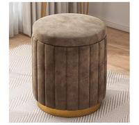 Modern Round Storage OttomanUpholstered Footrest & Vanity Stool with Removable Lid Gold Metal Base Stylish Accent for Living Room Bedroom & Dorm (Brown)