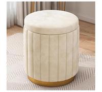 Modern Round Storage OttomanUpholstered Footrest & Vanity Stool with Removable Lid Gold Metal BaseStylish Home Decor for Living Room Bedroom & Dorm (Rice White)