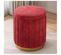 Modern Round Storage OttomanUpholstered Footrest & Vanity Stool with Removable Lid Gold Metal BaseStylish Accent Furniture for Living Room Bedroom DormRed