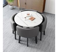 Modern Round Table Set with 4 Chairs - Small Dining Table & Chair Combo for Balcony Dining Room Kitchen & Office - Stylish 118x80x75cm Coffee Table Furniture Set