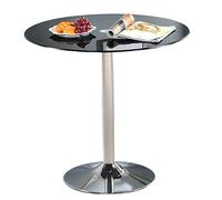 Modern Round Tempered Glass Dining Table - 60CM Chrome Base Bistro Bar Table Stylish Black Kitchen Breakfast Table Perfect for Home and Office Use